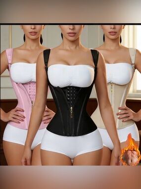 Adjustable Black Waist Trainer Corset with Front Zip - Women's Shapewear